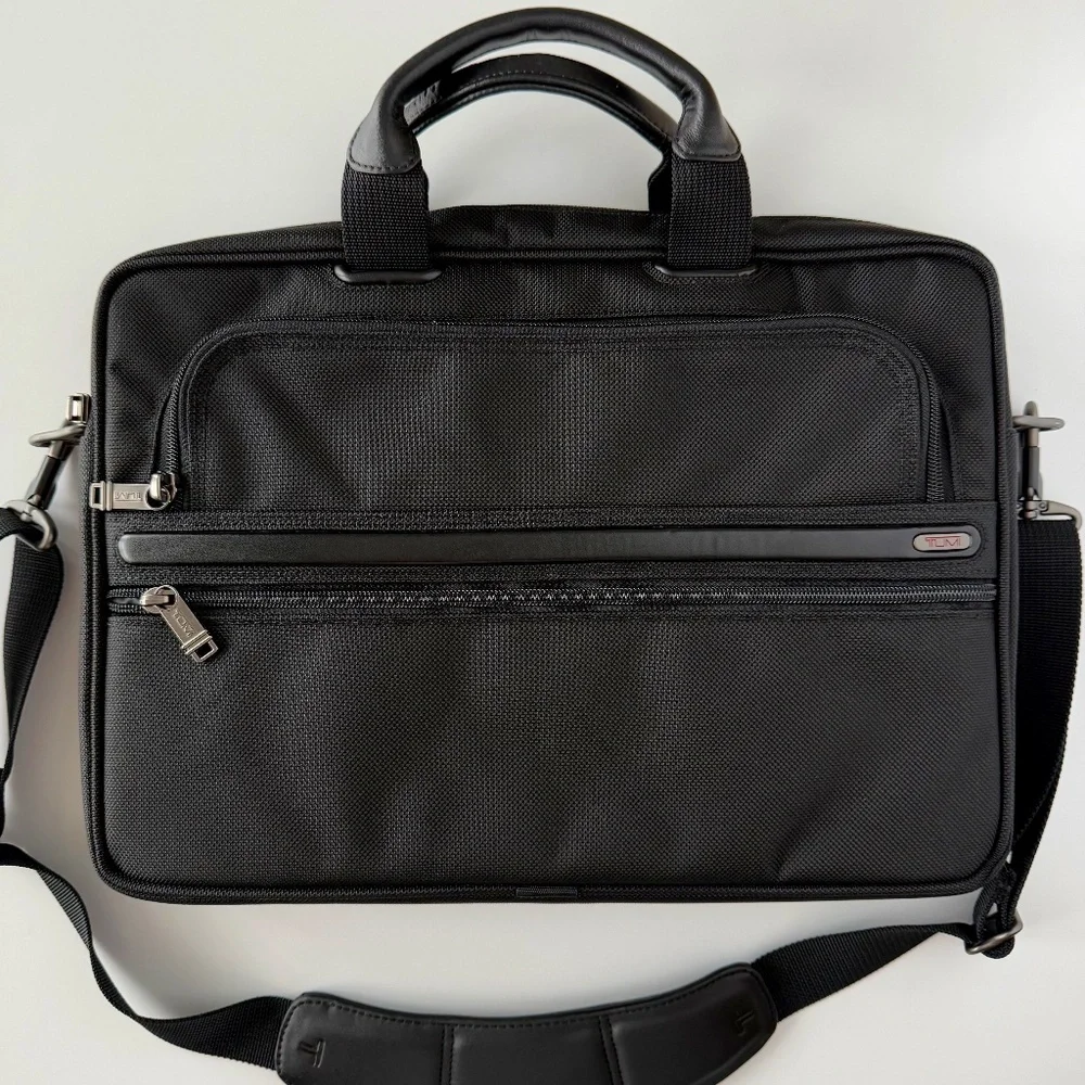 Tumi Slim Portfolio Expandable Laptop Briefcase in Black